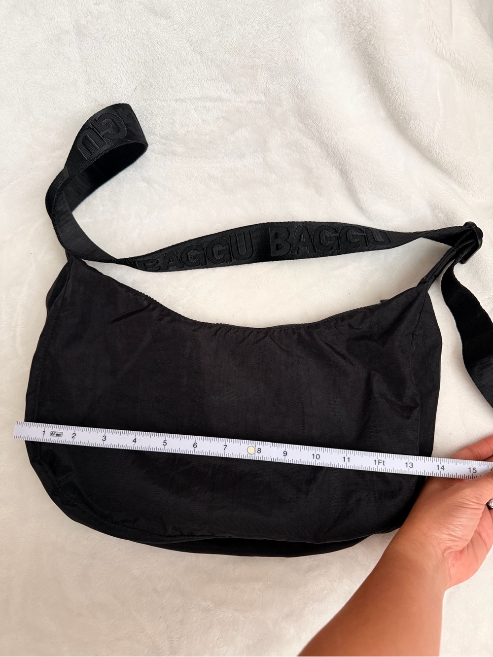 BAGGU Black Nylon Medium Crescent Crossbody Shoulder Bag - Picture 8 of 9